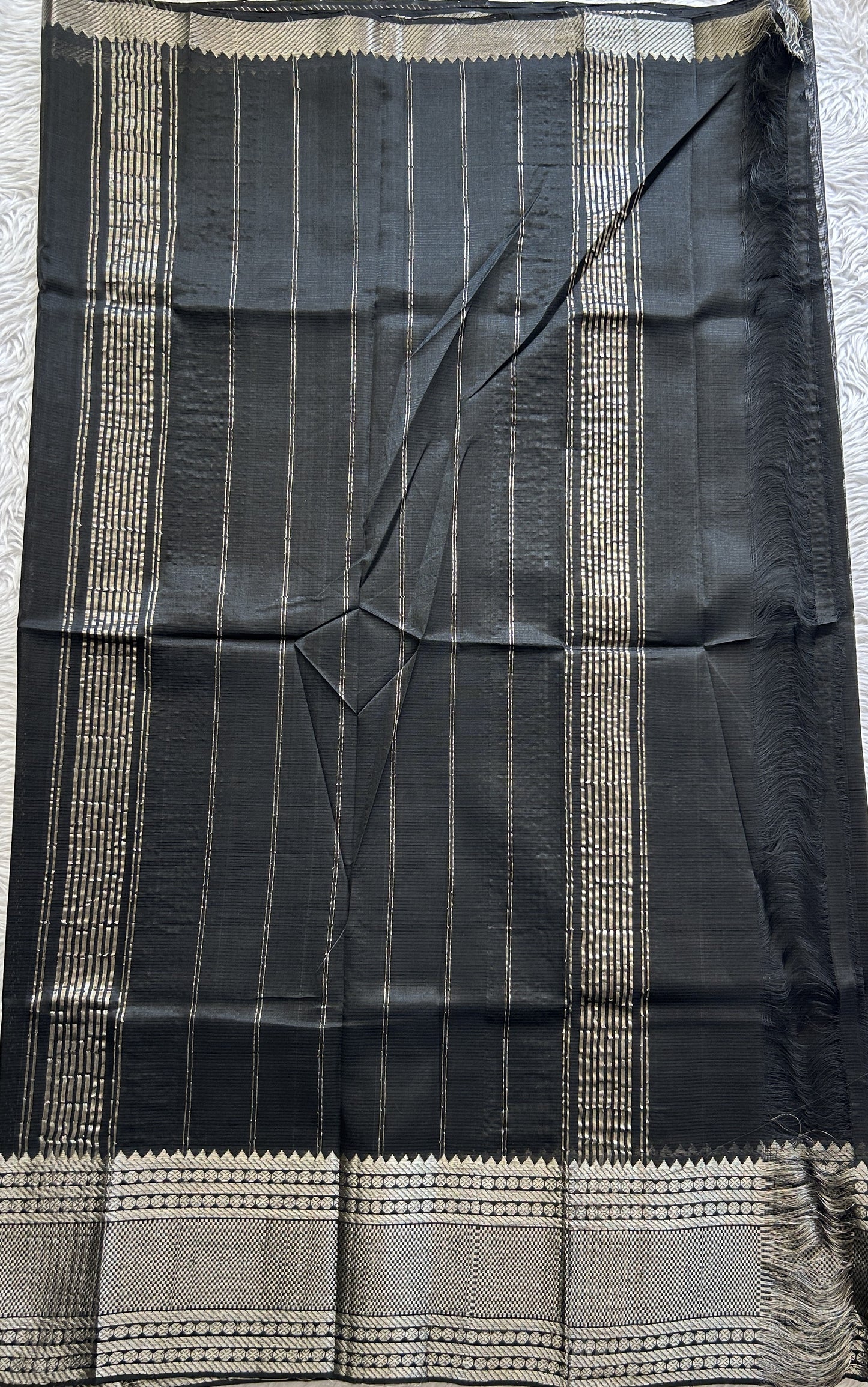 Mangalagiri Plain Pattu Saree Black colored complemented with a Zari Border - Sampradaya Designer Studio