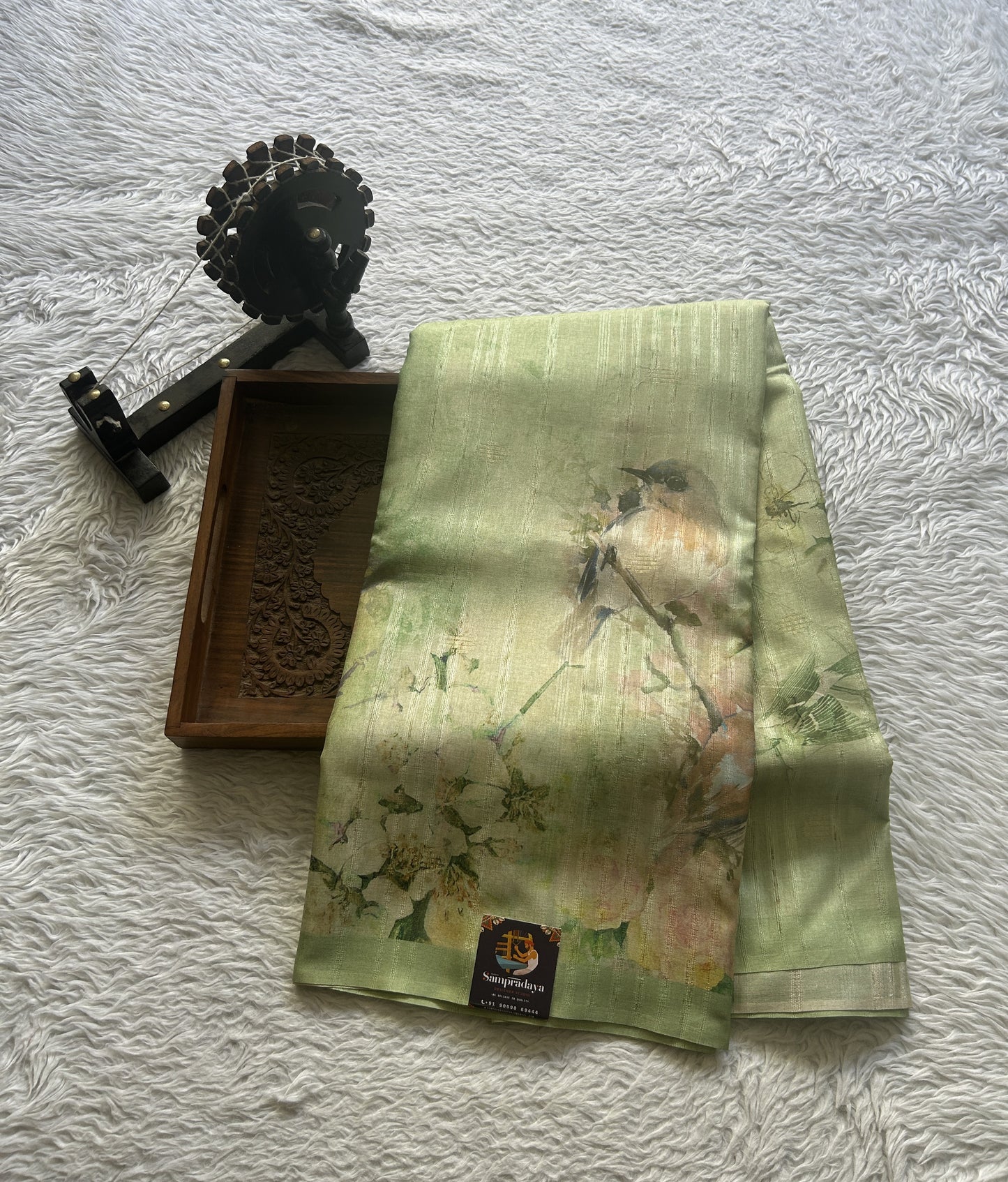 Semi Tussar Saree Light Green Colored Elegantly Paired with a Borderless. - Sampradaya Designer Studio