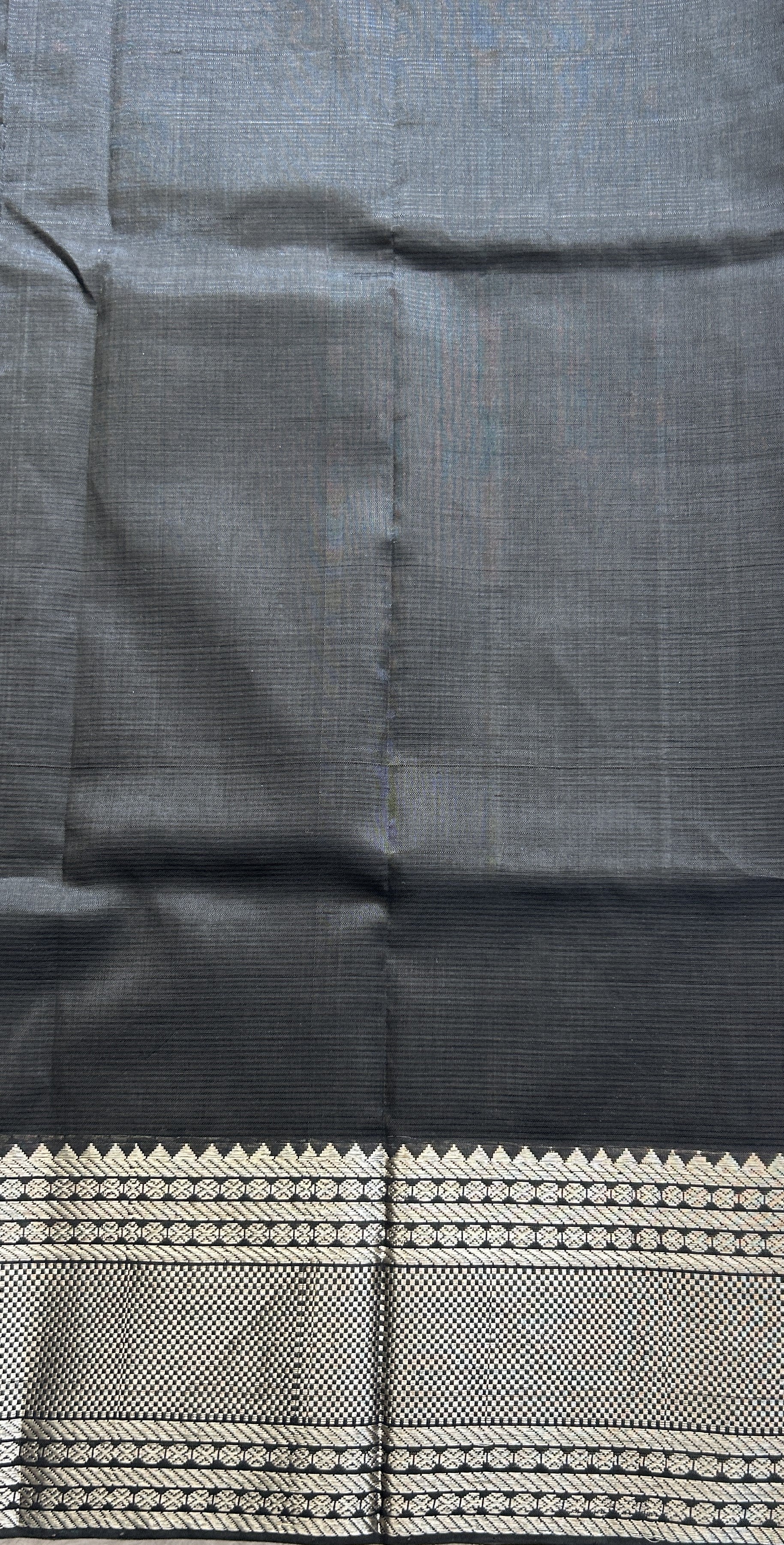 Mangalagiri Plain Pattu Saree Black colored complemented with a Zari Border - Sampradaya Designer Studio