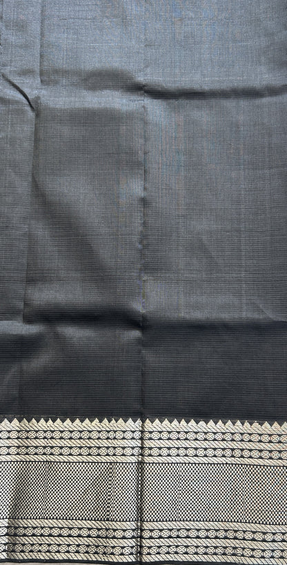 Mangalagiri Plain Pattu Saree Black colored complemented with a Zari Border - Sampradaya Designer Studio
