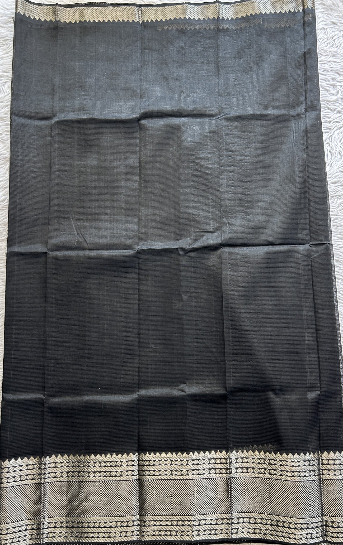 Mangalagiri Plain Pattu Saree Black colored complemented with a Zari Border - Sampradaya Designer Studio