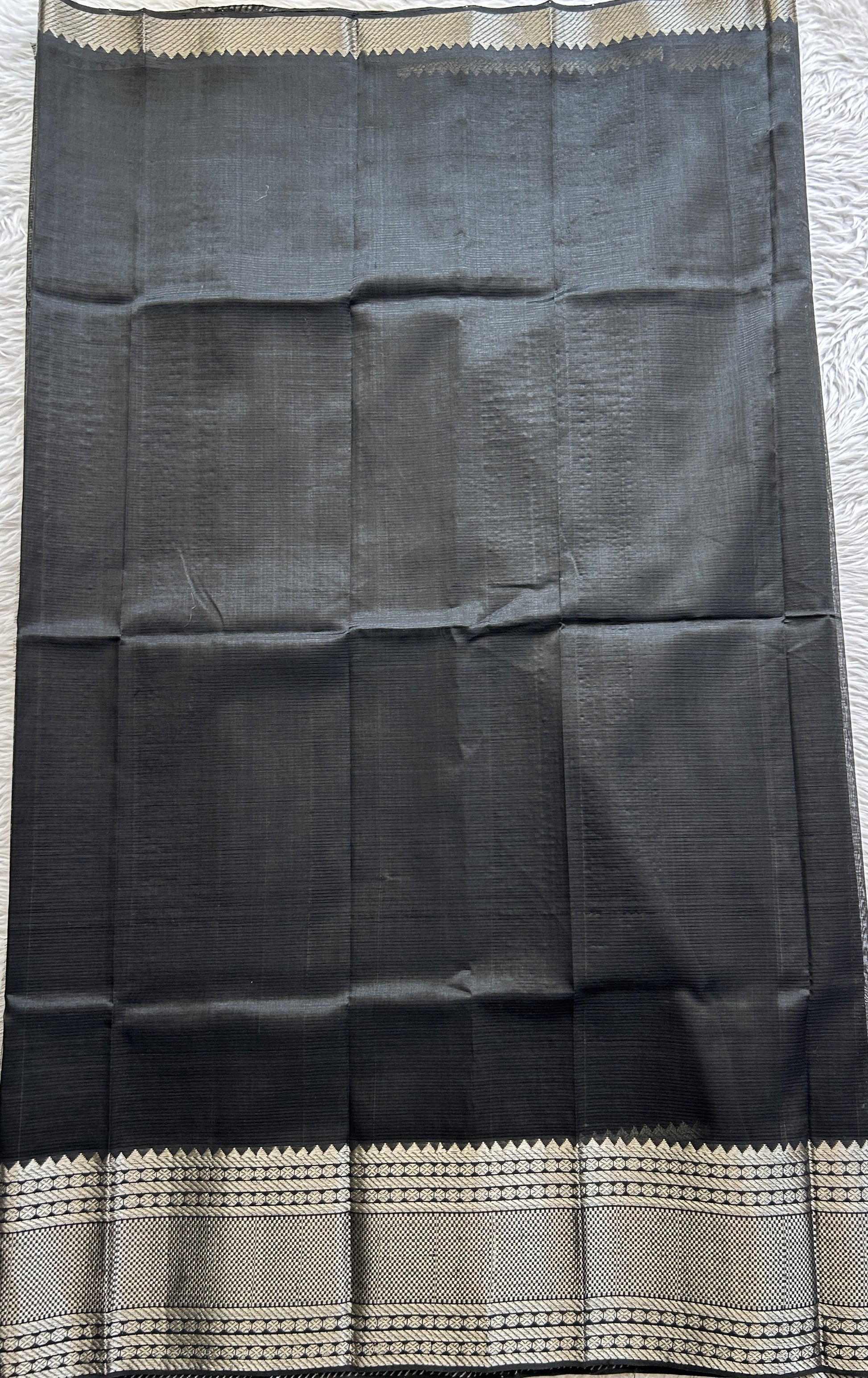 Mangalagiri Plain Pattu Saree Black colored complemented with a Zari Border - Sampradaya Designer Studio