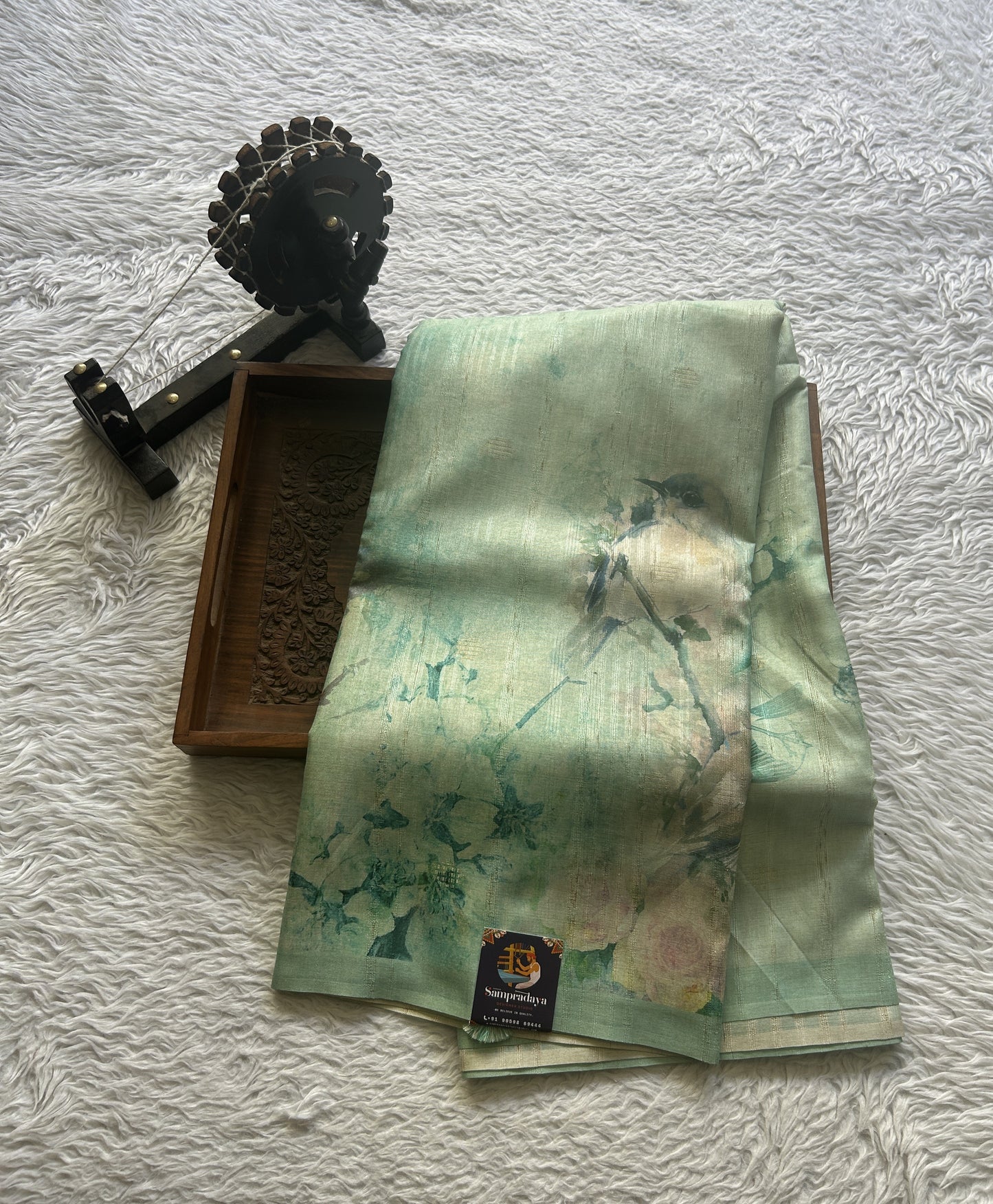 Semi Tussar Saree Sea Green Colored Elegantly Paired with a Borderless. - Sampradaya Designer Studio