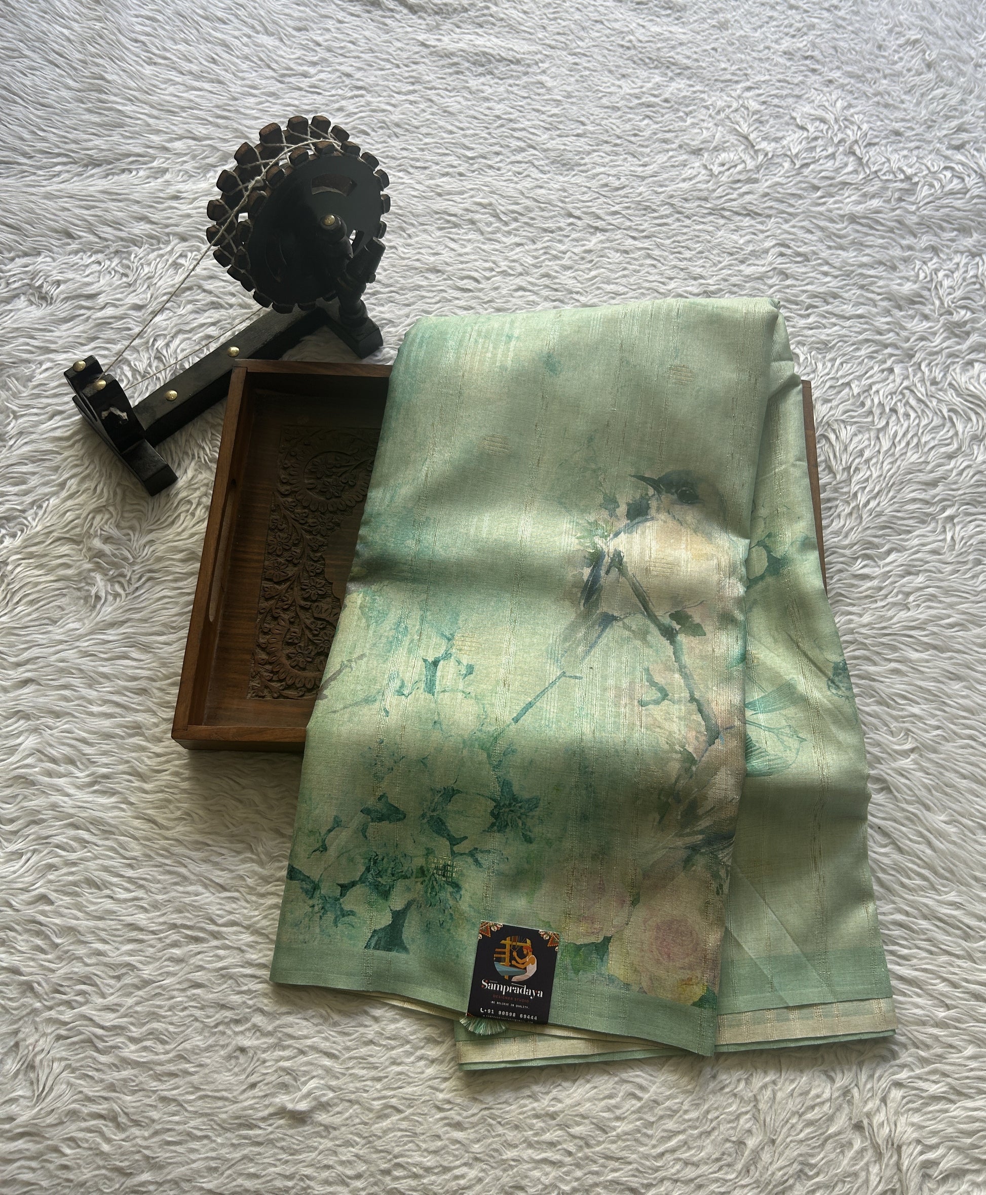 Semi Tussar Saree Sea Green Colored Elegantly Paired with a Borderless. - Sampradaya Designer Studio