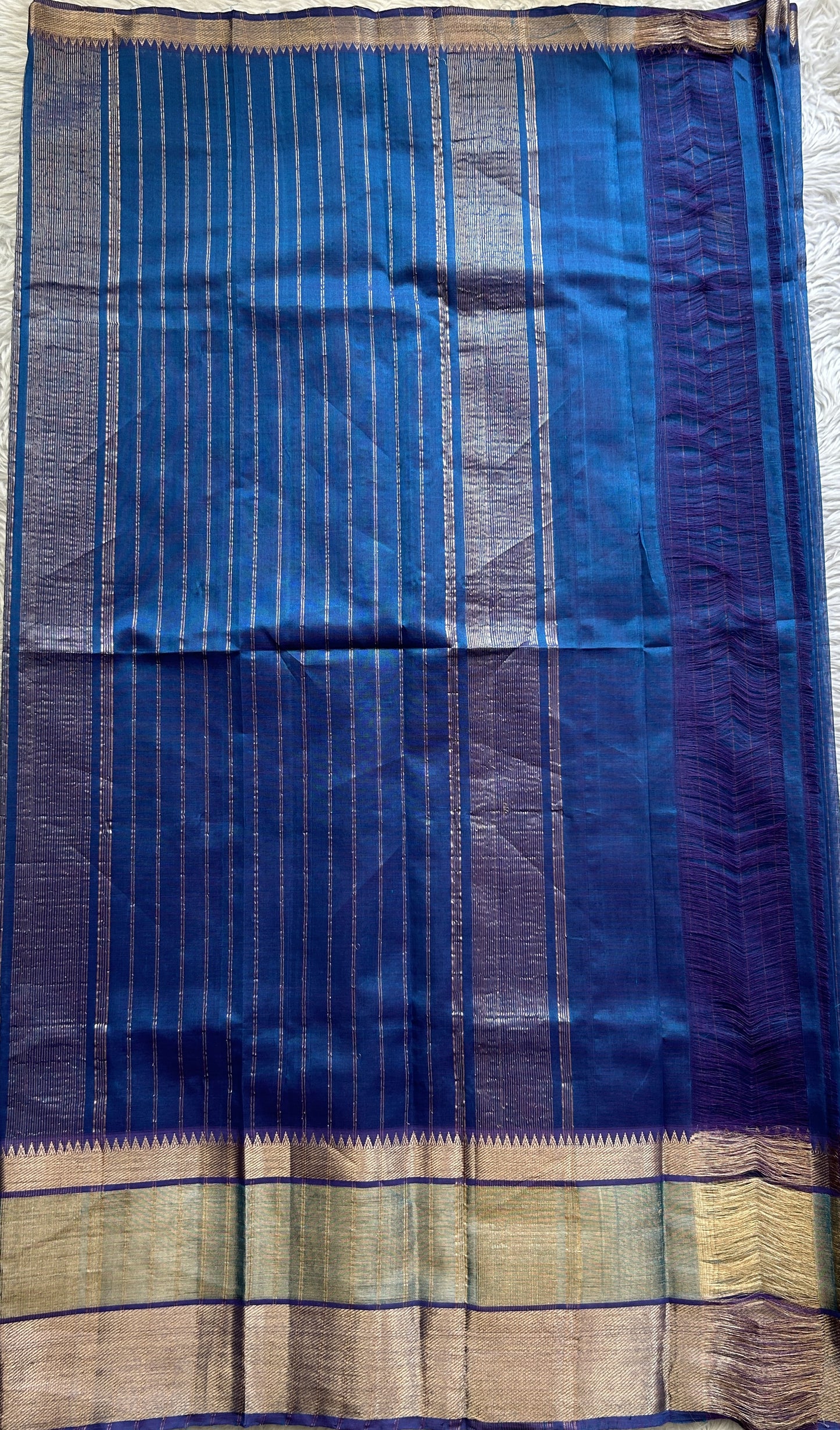 Mangalagiri Plain Pattu Saree Blue colored complemented with a Zari Border - Sampradaya Designer Studio