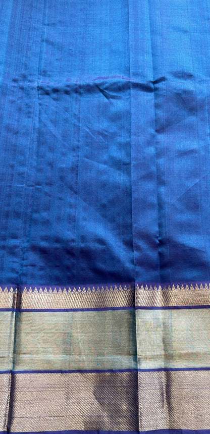 Mangalagiri Plain Pattu Saree Blue colored complemented with a Zari Border - Sampradaya Designer Studio