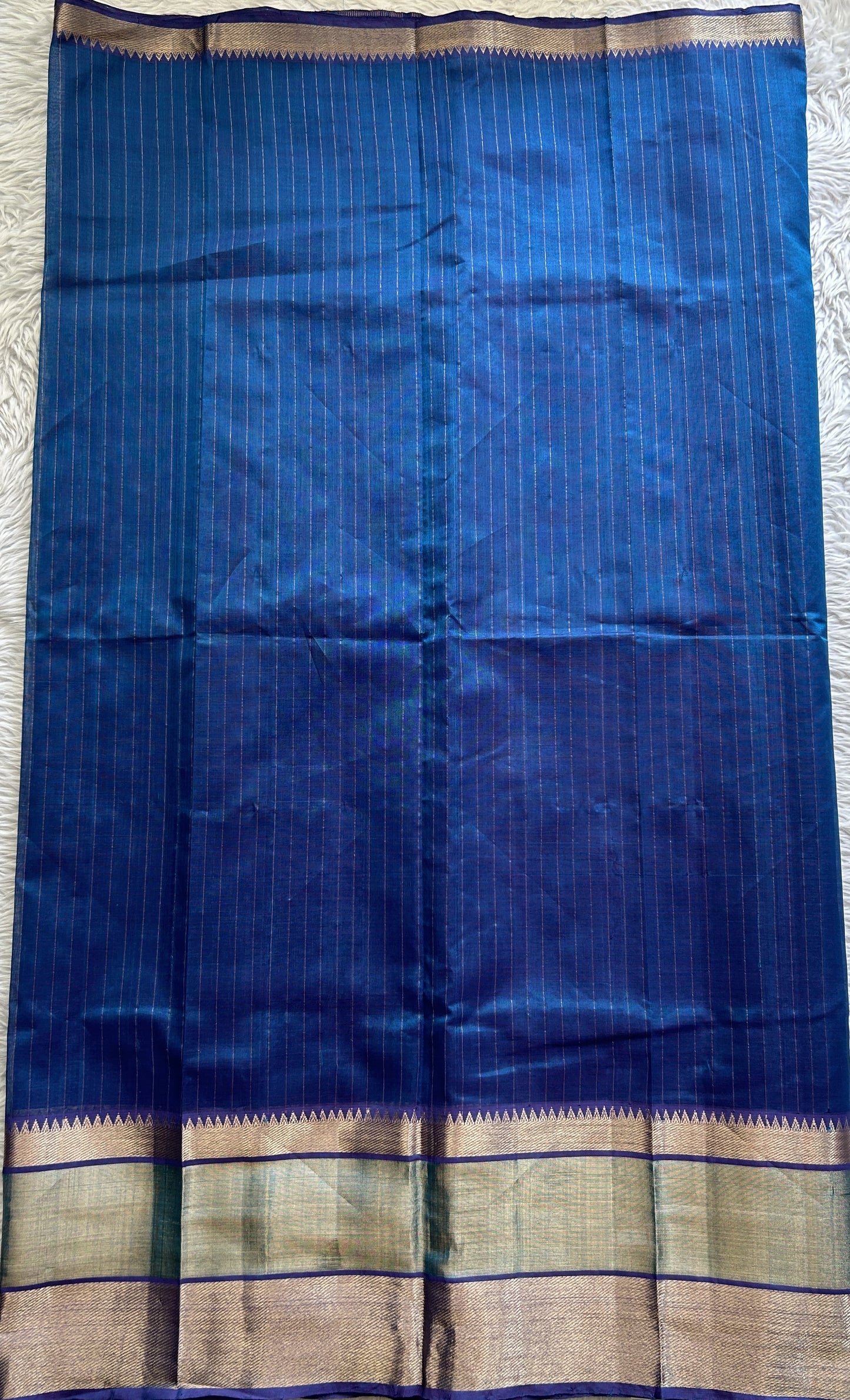 Mangalagiri Plain Pattu Saree Blue colored complemented with a Zari Border - Sampradaya Designer Studio