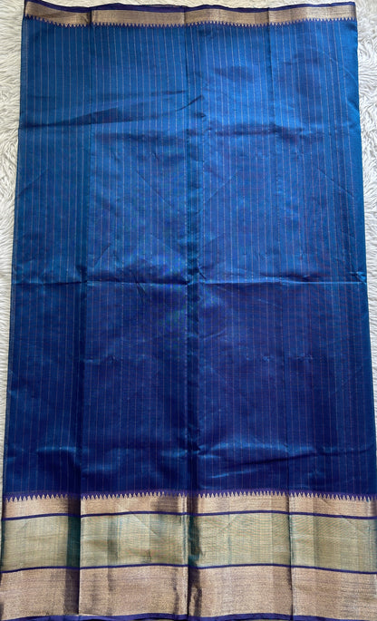 Mangalagiri Plain Pattu Saree Blue colored complemented with a Zari Border - Sampradaya Designer Studio
