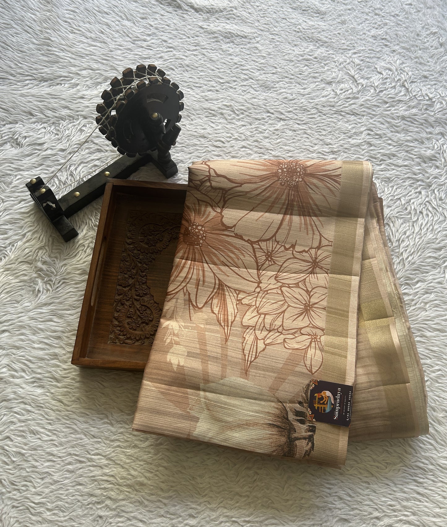 Semi Tussar Saree Light Brown Colored Elegantly Paired with a Zari Border. - Sampradaya Designer Studio