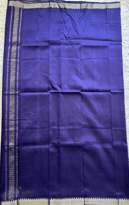 Mangalagiri Plain Pattu Saree Royal Blue colored complemented with a Zari Border - Sampradaya Designer Studio