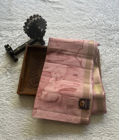 Semi Tussar Saree Baby Pink Colored Elegantly Paired with a Zari Border. - Sampradaya Designer Studio