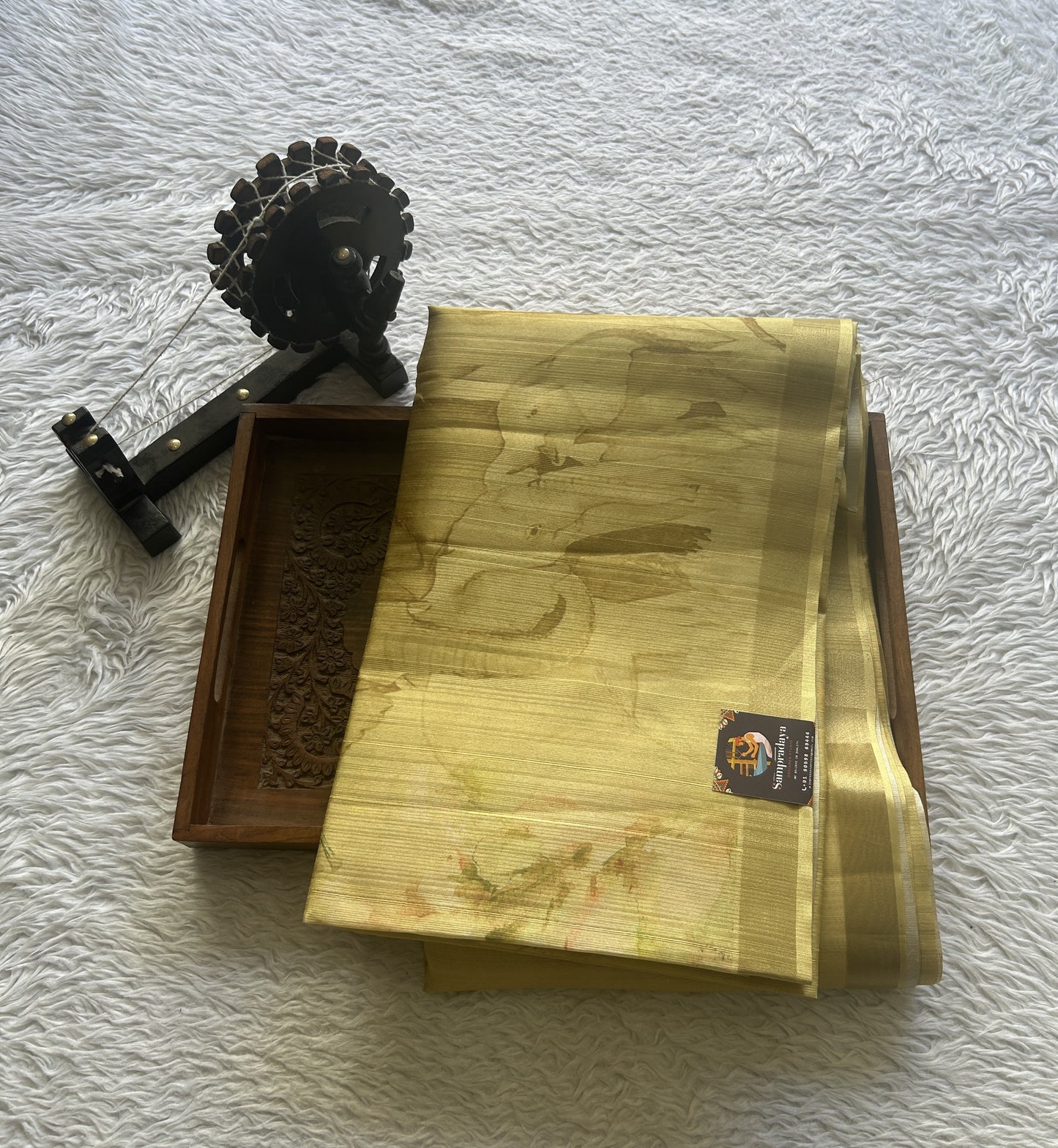 Semi Tussar Saree Light Yellow Colored Elegantly Paired with a Zari Border. - Sampradaya Designer Studio