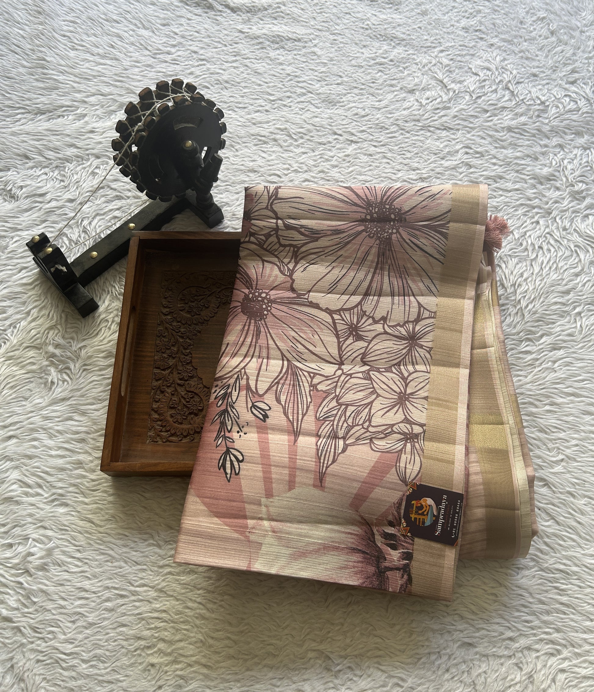 Semi Tussar Saree Light Baby Pink Colored Elegantly Paired with a Zari Border. - Sampradaya Designer Studio