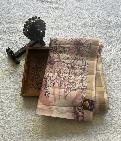 Semi Tussar Saree Light Baby Pink Colored Elegantly Paired with a Zari Border. - Sampradaya Designer Studio