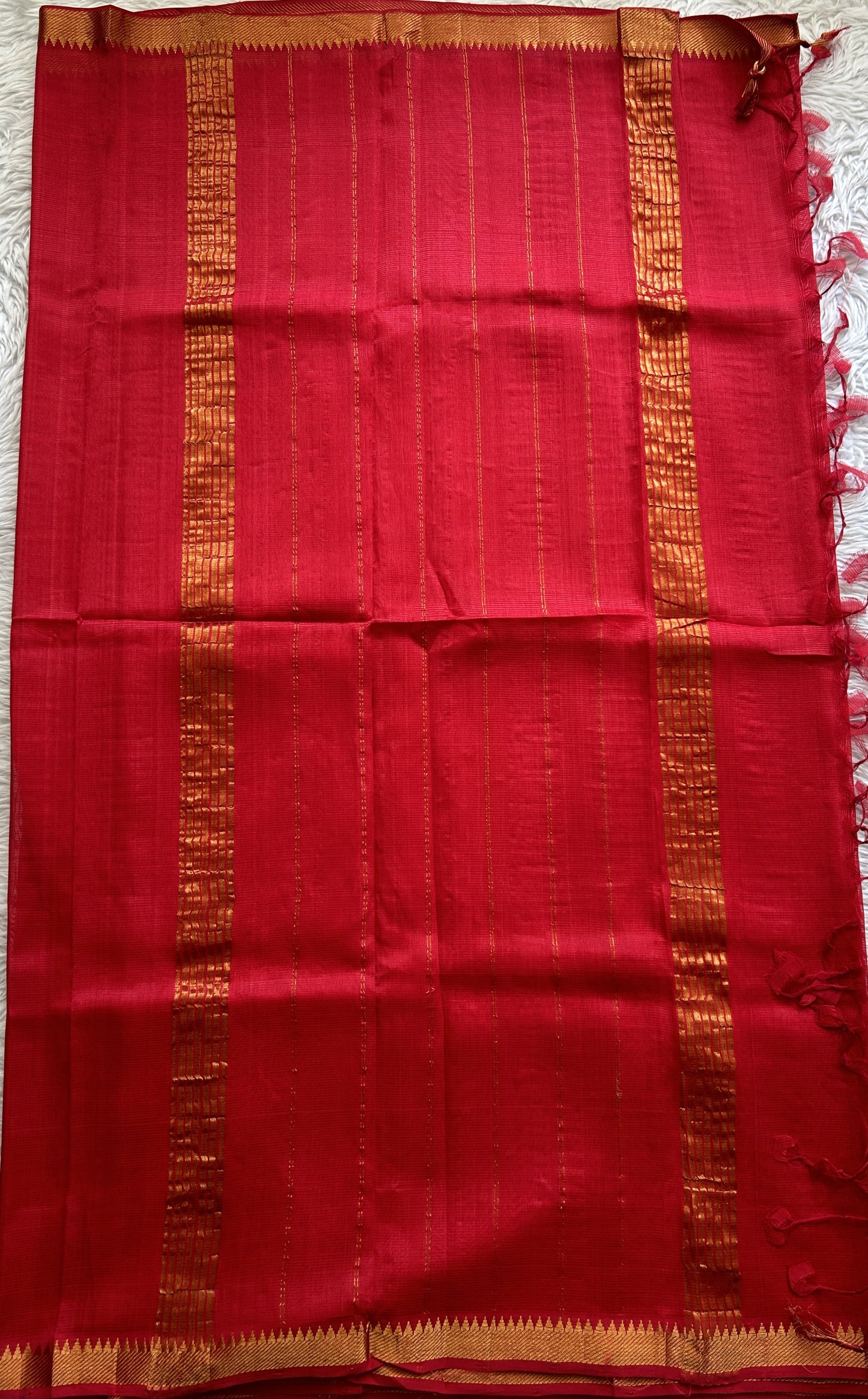 Mangalagiri Plain Pattu Saree Red colored complemented with a Zari Border - Sampradaya Designer Studio