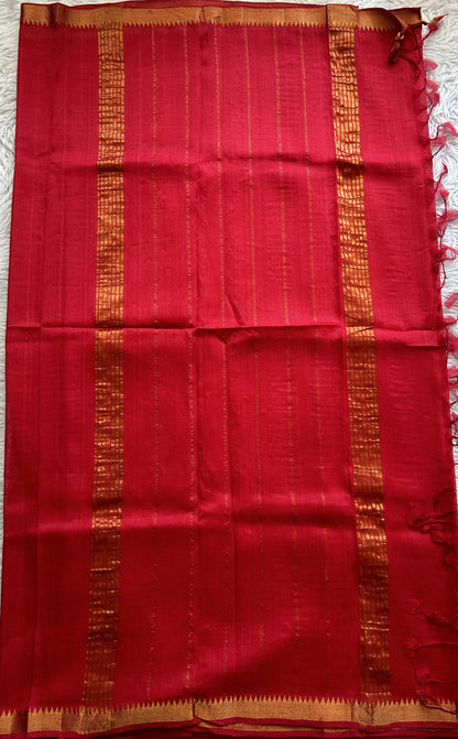 Mangalagiri Plain Pattu Saree Red colored complemented with a Zari Border - Sampradaya Designer Studio