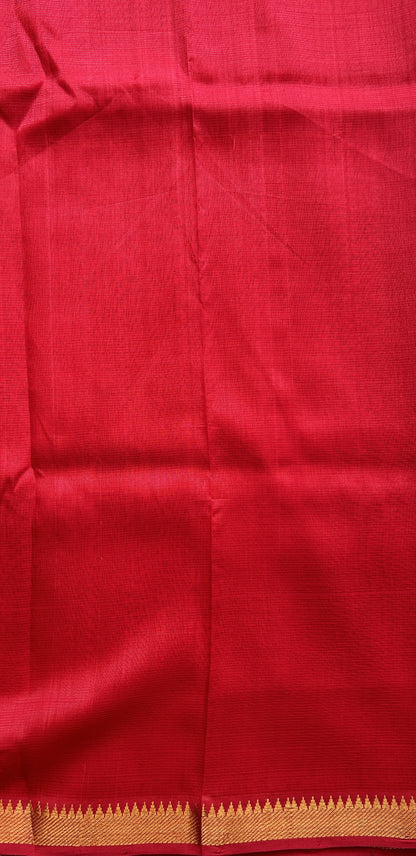 Mangalagiri Plain Pattu Saree Red colored complemented with a Zari Border - Sampradaya Designer Studio