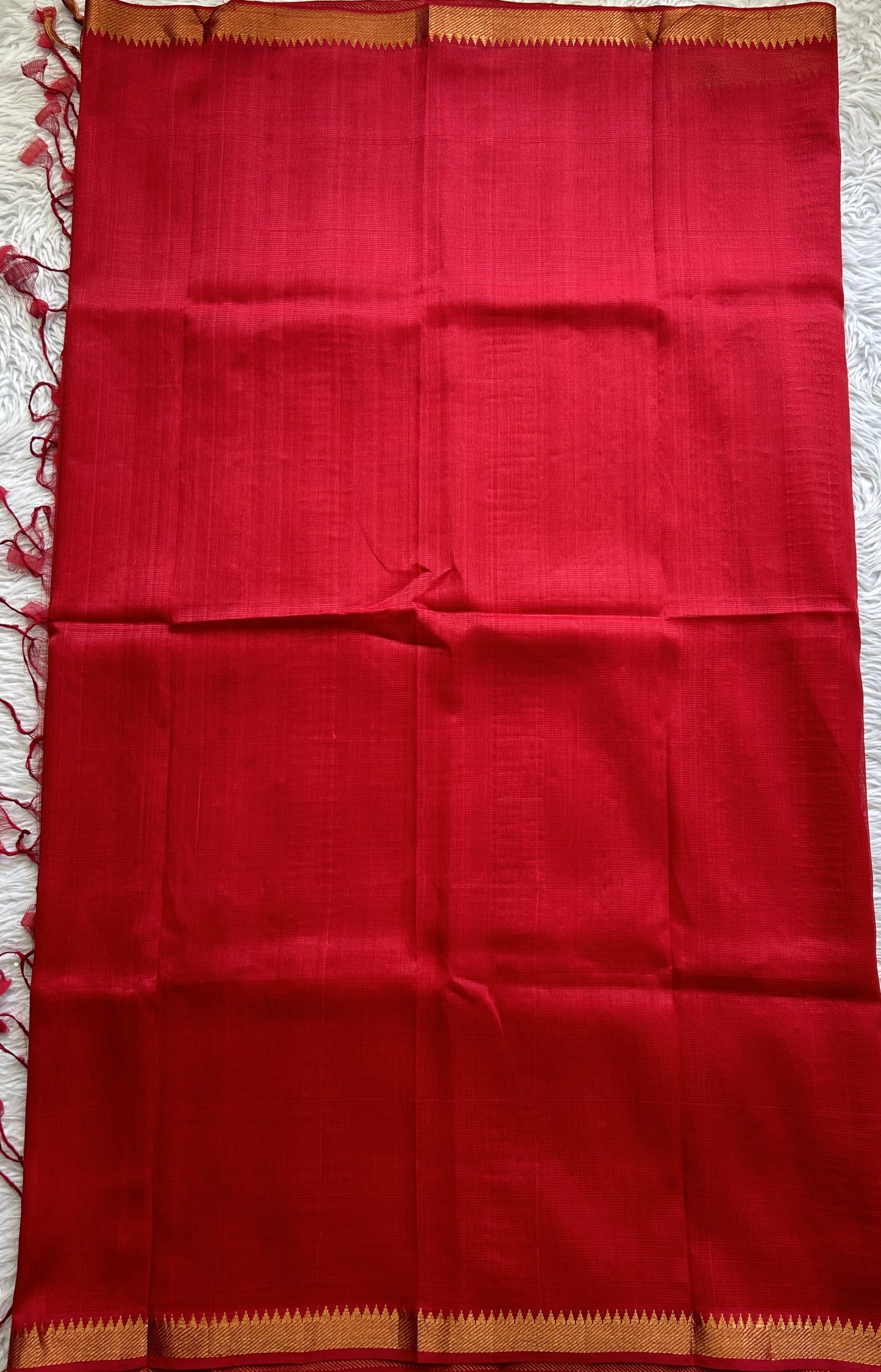 Mangalagiri Plain Pattu Saree Red colored complemented with a Zari Border - Sampradaya Designer Studio