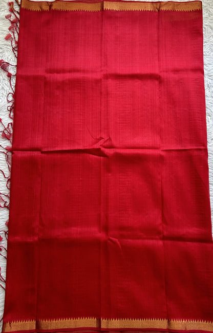 Mangalagiri Plain Pattu Saree Red colored complemented with a Zari Border - Sampradaya Designer Studio