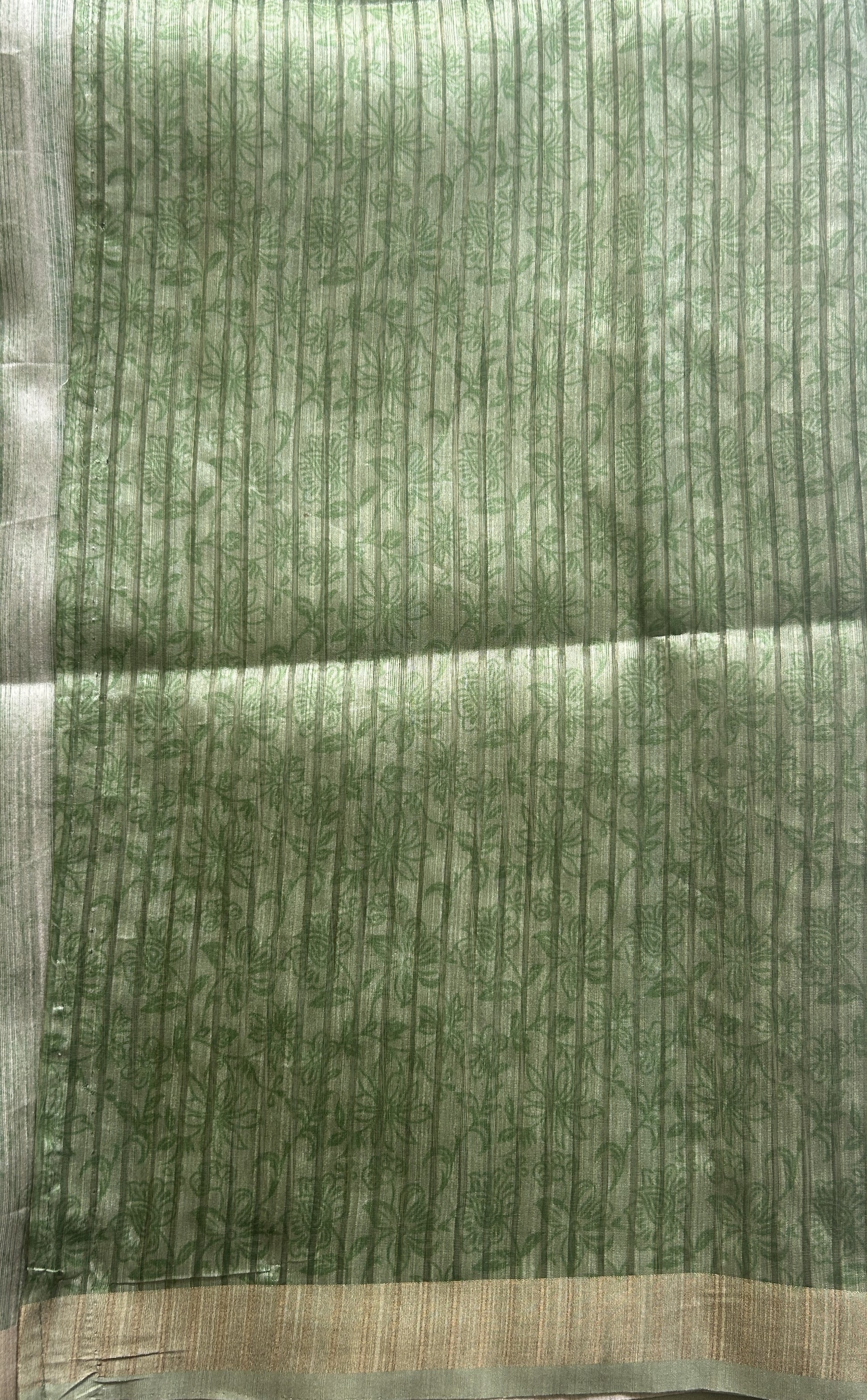 Semi Tussar Saree Leaf Green Colored Elegantly Paired with a Zari Border. - Sampradaya Designer Studio