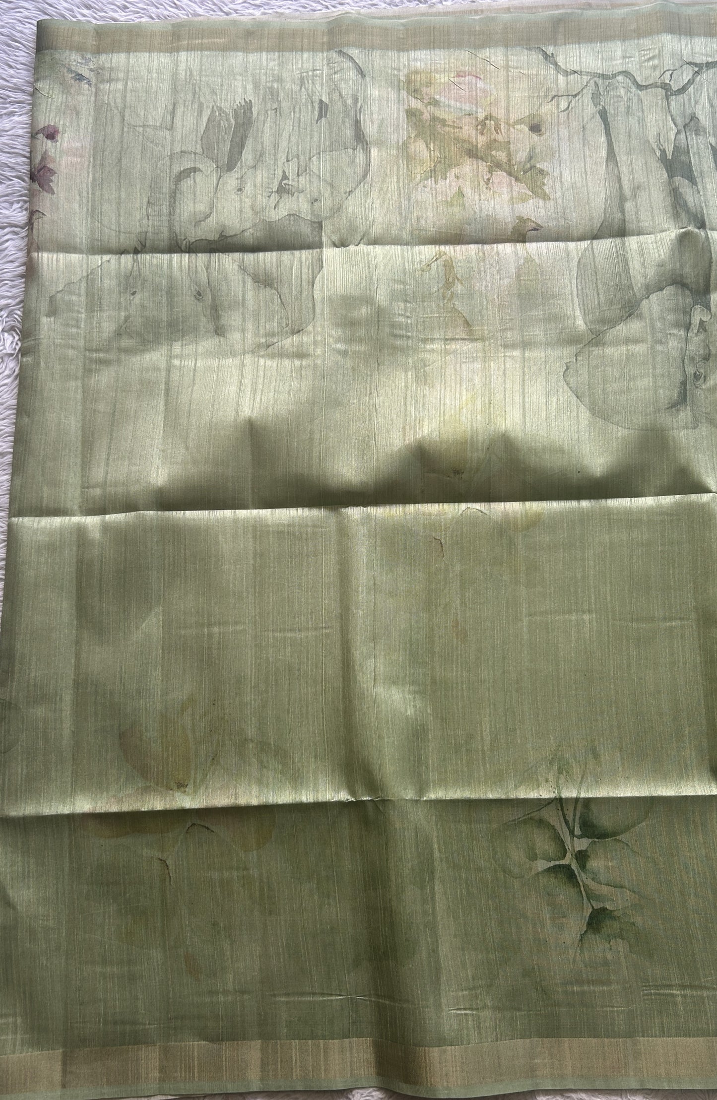 Semi Tussar Saree Leaf Green Colored Elegantly Paired with a Zari Border. - Sampradaya Designer Studio