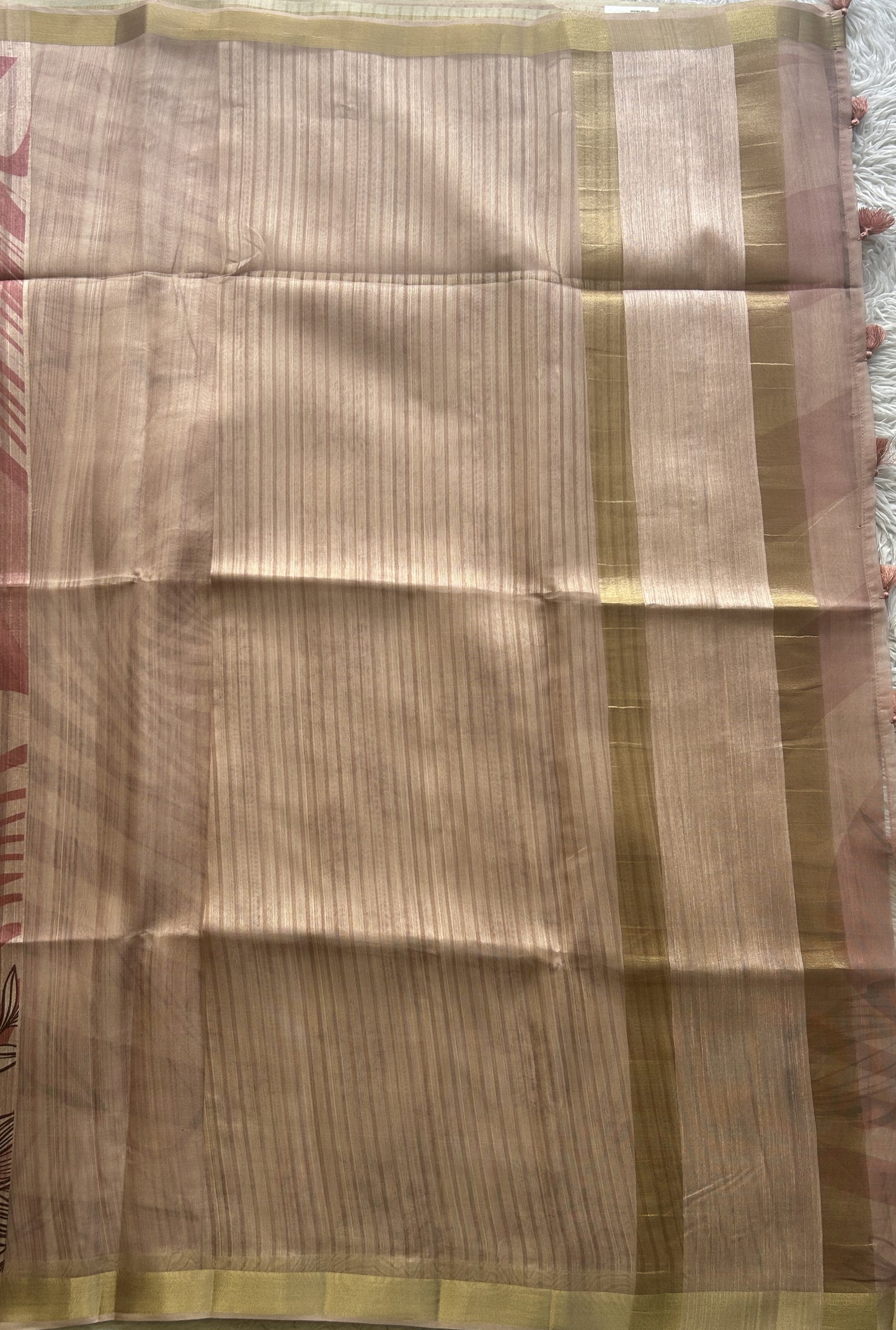 Semi Tussar Saree Light Baby Pink Colored Elegantly Paired with a Zari Border. - Sampradaya Designer Studio