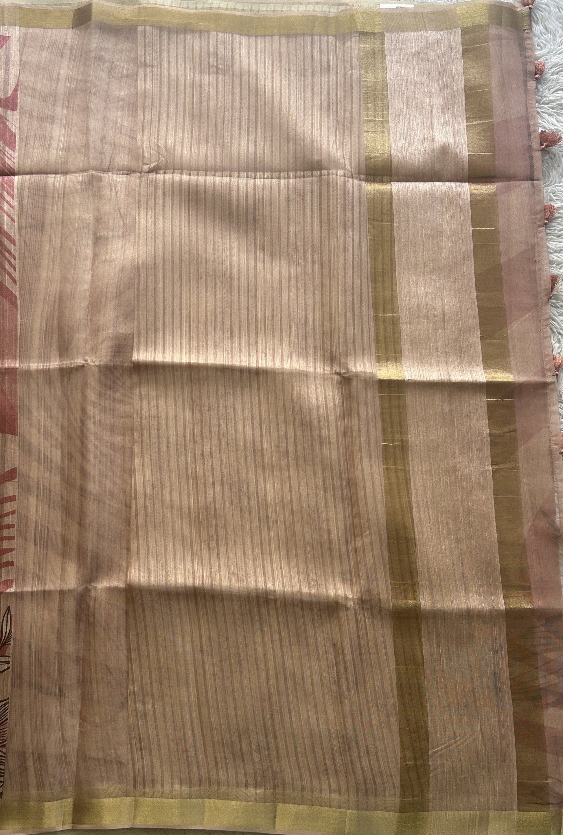 Semi Tussar Saree Light Baby Pink Colored Elegantly Paired with a Zari Border. - Sampradaya Designer Studio