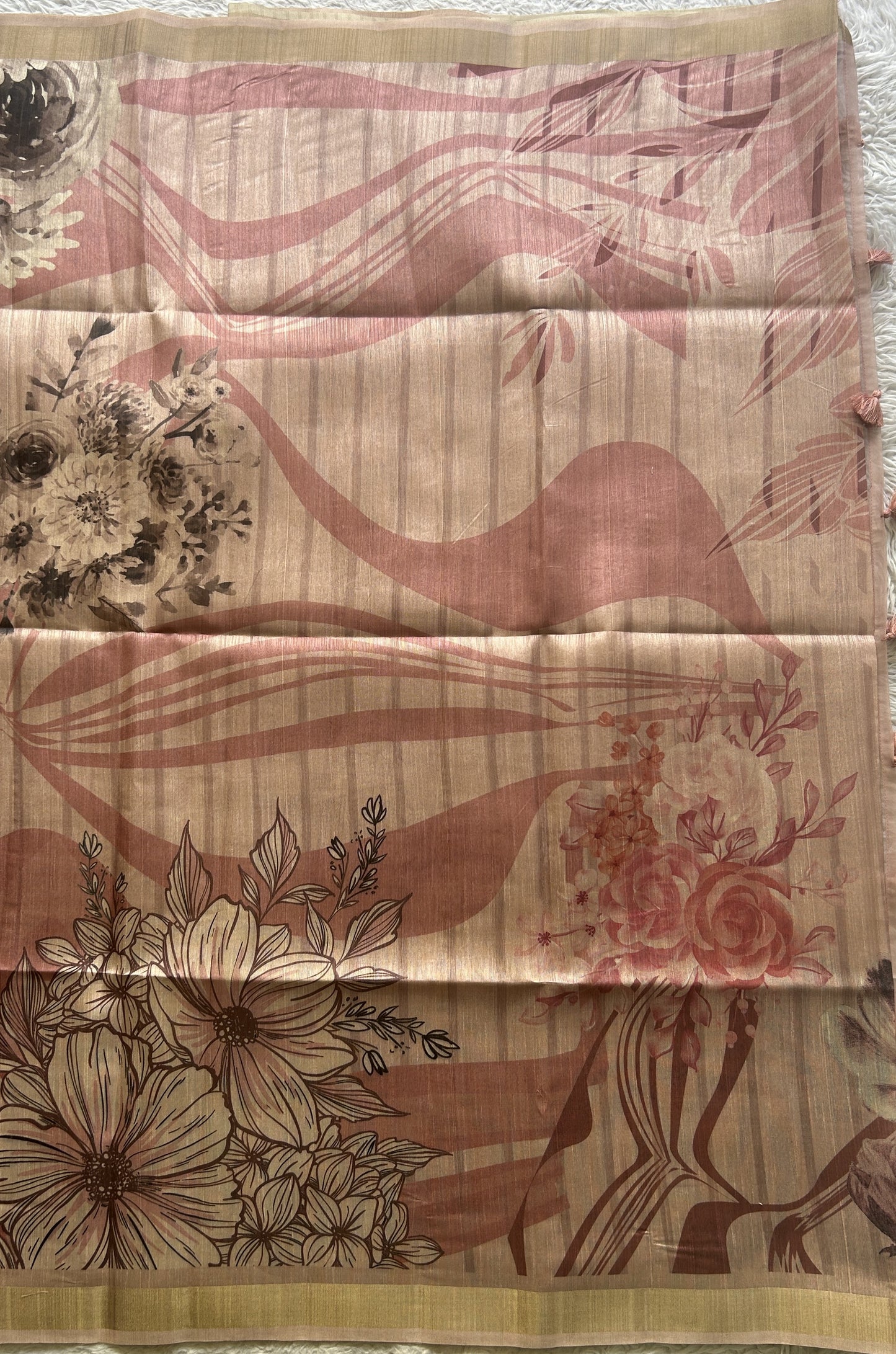 Semi Tussar Saree Light Baby Pink Colored Elegantly Paired with a Zari Border. - Sampradaya Designer Studio