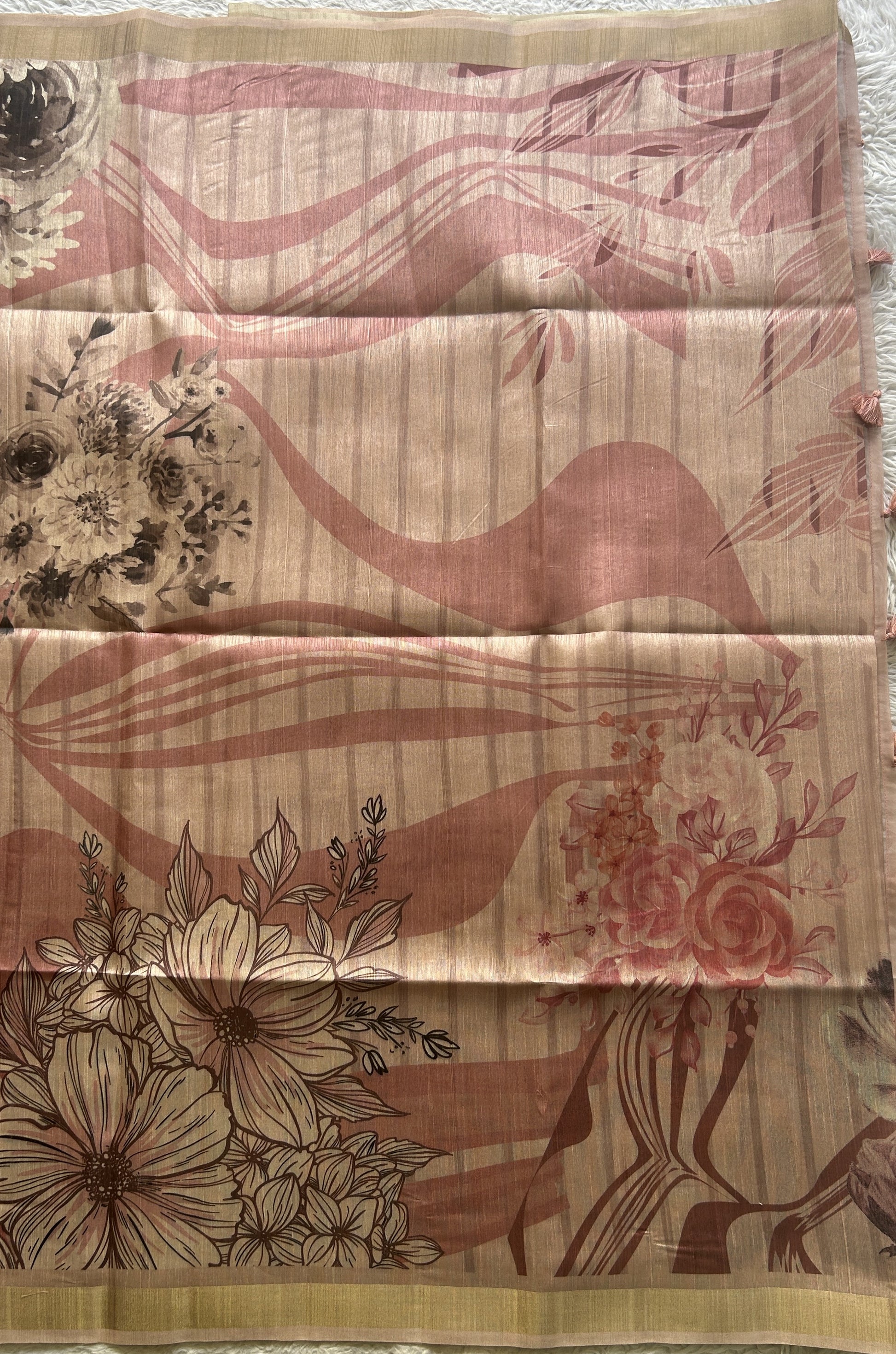 Semi Tussar Saree Light Baby Pink Colored Elegantly Paired with a Zari Border. - Sampradaya Designer Studio