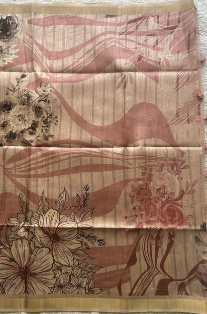 Semi Tussar Saree Light Baby Pink Colored Elegantly Paired with a Zari Border. - Sampradaya Designer Studio