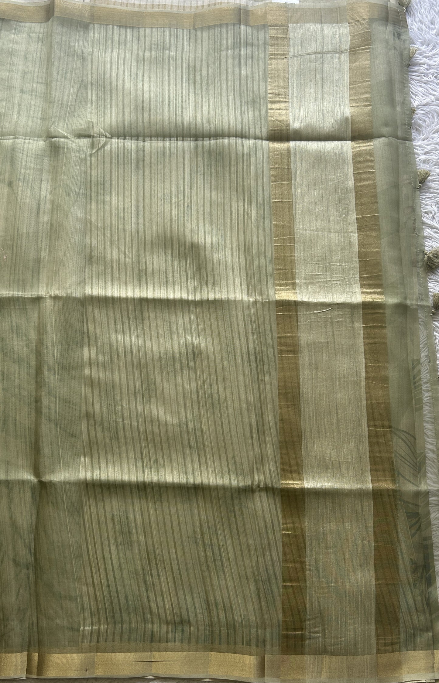 Semi Tussar Saree Light Green Colored Elegantly Paired with a Zari Border. - Sampradaya Designer Studio