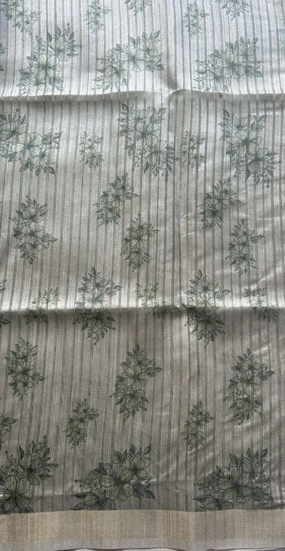 Semi Tussar Saree Light Green Colored Elegantly Paired with a Zari Border. - Sampradaya Designer Studio