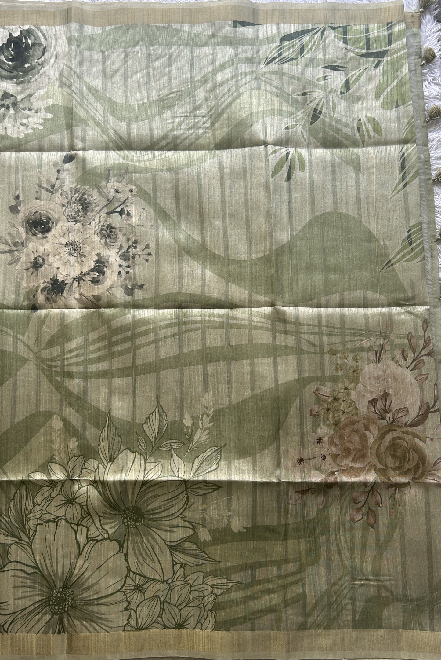 Semi Tussar Saree Light Green Colored Elegantly Paired with a Zari Border. - Sampradaya Designer Studio