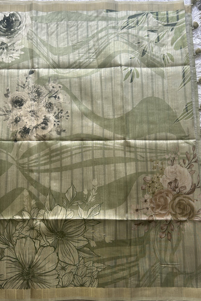 Semi Tussar Saree Light Green Colored Elegantly Paired with a Zari Border. - Sampradaya Designer Studio