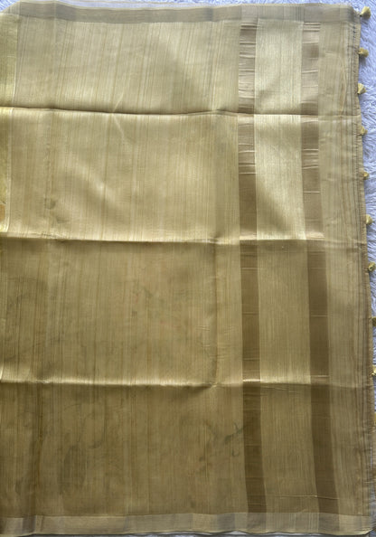 Semi Tussar Saree Light Yellow Colored Elegantly Paired with a Zari Border. - Sampradaya Designer Studio