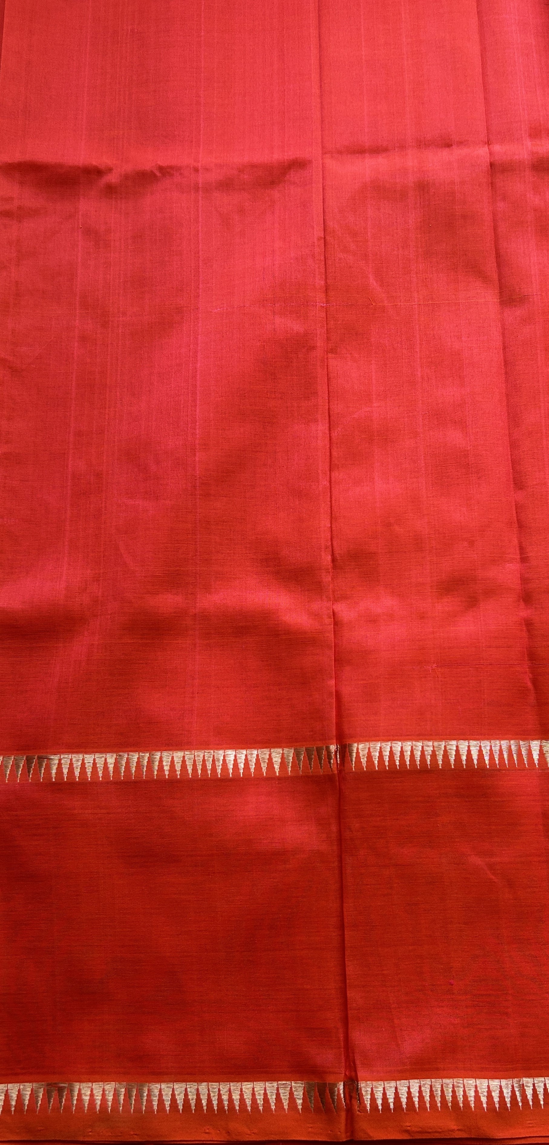 Mangalagiri Plain Pattu Saree Red Orange colored complemented with a mangalagiri Gap Border - Sampradaya Designer Studio