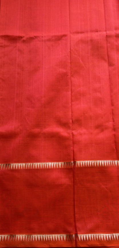 Mangalagiri Plain Pattu Saree Red Orange colored complemented with a mangalagiri Gap Border - Sampradaya Designer Studio