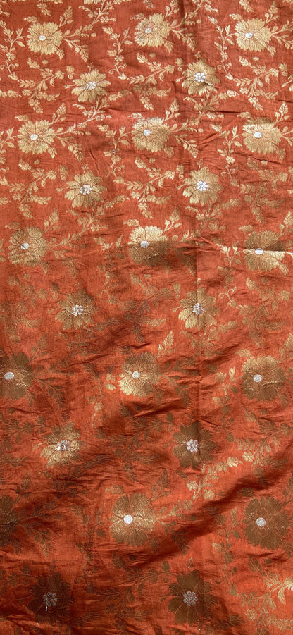 Mangalagiri Plain Pattu Saree Red Orange colored complemented with a mangalagiri Gap Border - Sampradaya Designer Studio