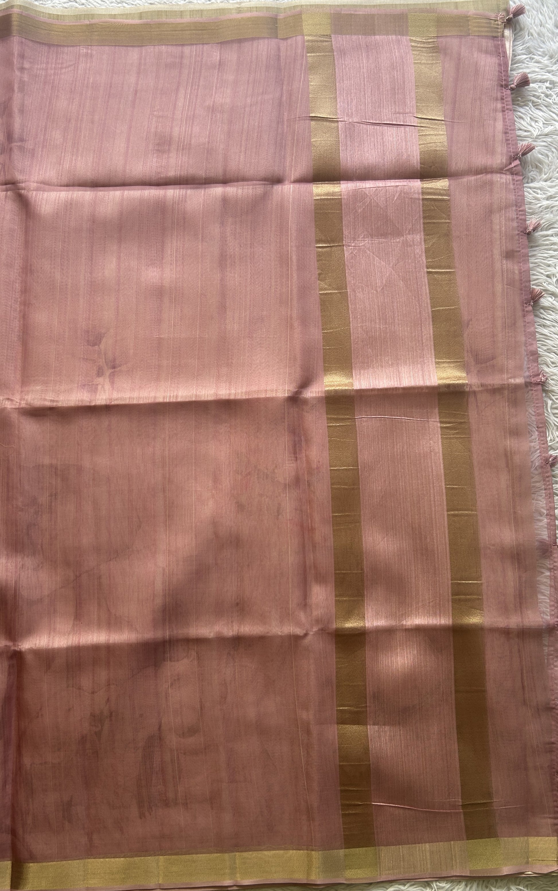 Semi Tussar Saree Baby Pink Colored Elegantly Paired with a Zari Border. - Sampradaya Designer Studio