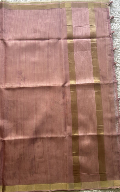 Semi Tussar Saree Baby Pink Colored Elegantly Paired with a Zari Border. - Sampradaya Designer Studio
