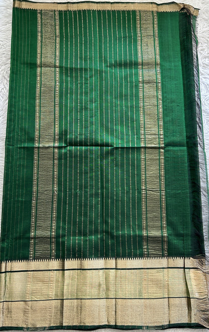 Mangalagiri Plain Pattu Saree Green colored complemented with a mangalagiri Border - Sampradaya Designer Studio