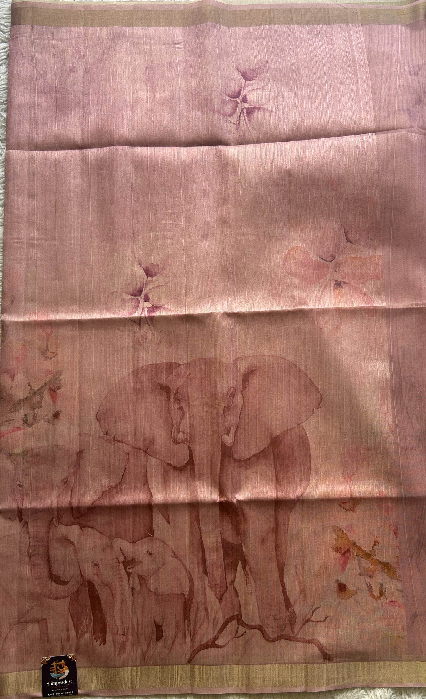 Semi Tussar Saree Baby Pink Colored Elegantly Paired with a Zari Border. - Sampradaya Designer Studio