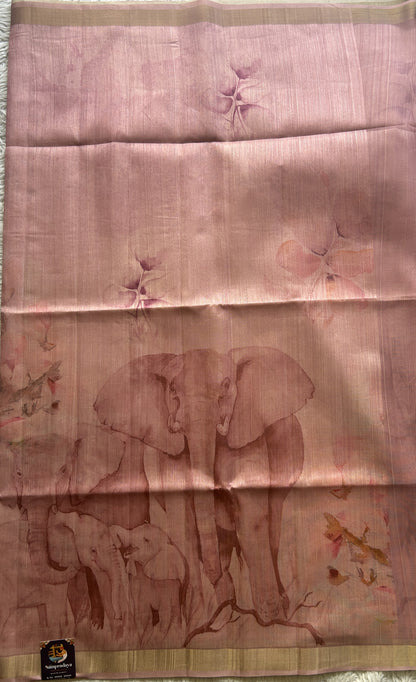 Semi Tussar Saree Baby Pink Colored Elegantly Paired with a Zari Border. - Sampradaya Designer Studio