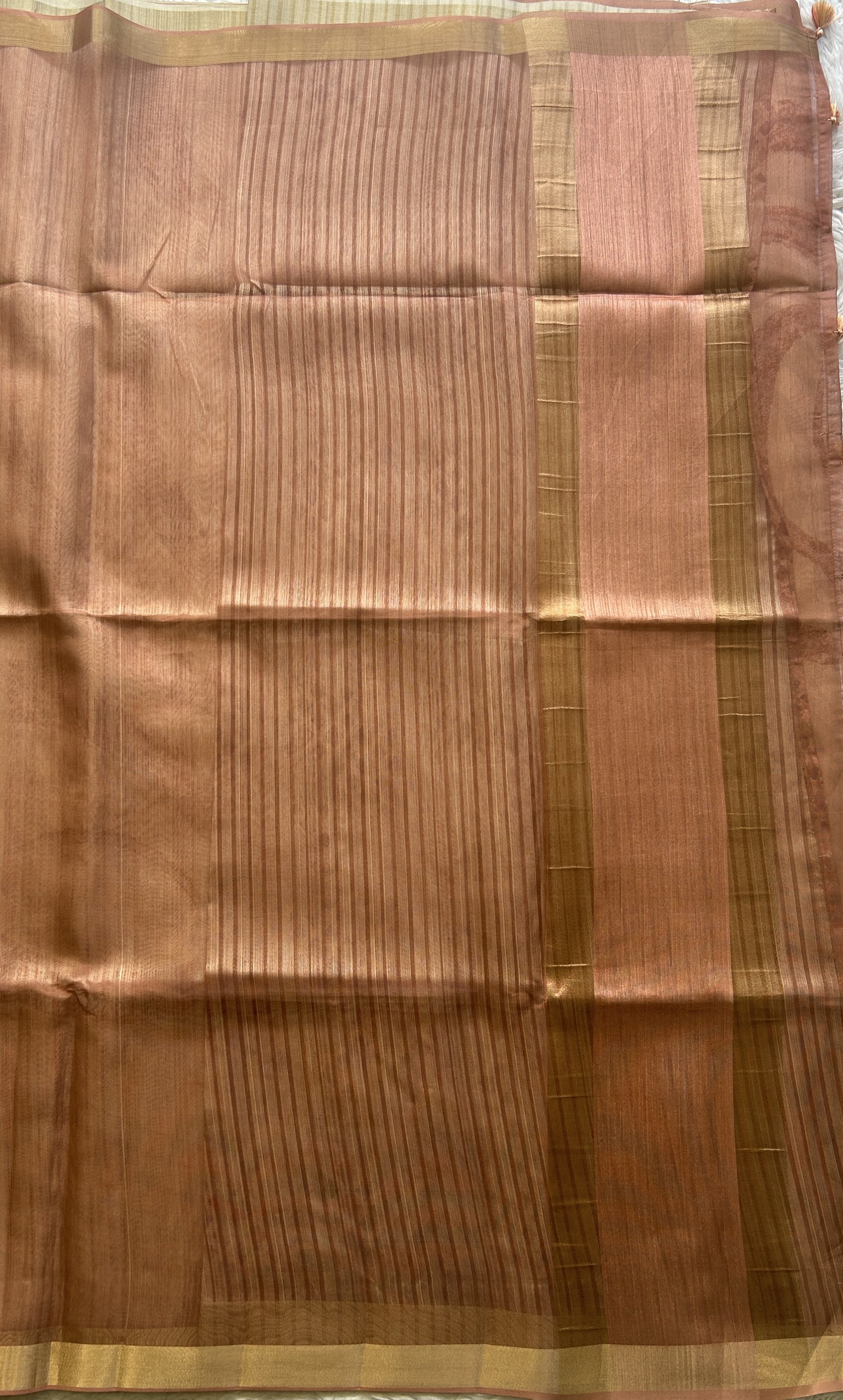 Semi Tussar Saree Potato Cream Colored Elegantly Paired with a Zari Border. - Sampradaya Designer Studio