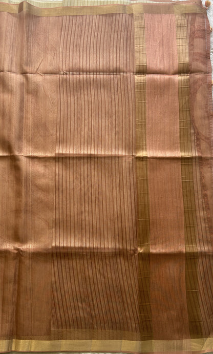 Semi Tussar Saree Potato Cream Colored Elegantly Paired with a Zari Border. - Sampradaya Designer Studio