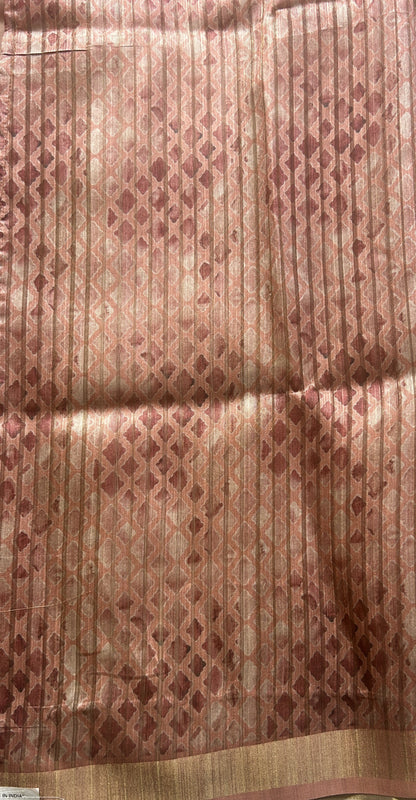 Semi Tussar Saree Potato Cream Colored Elegantly Paired with a Zari Border. - Sampradaya Designer Studio