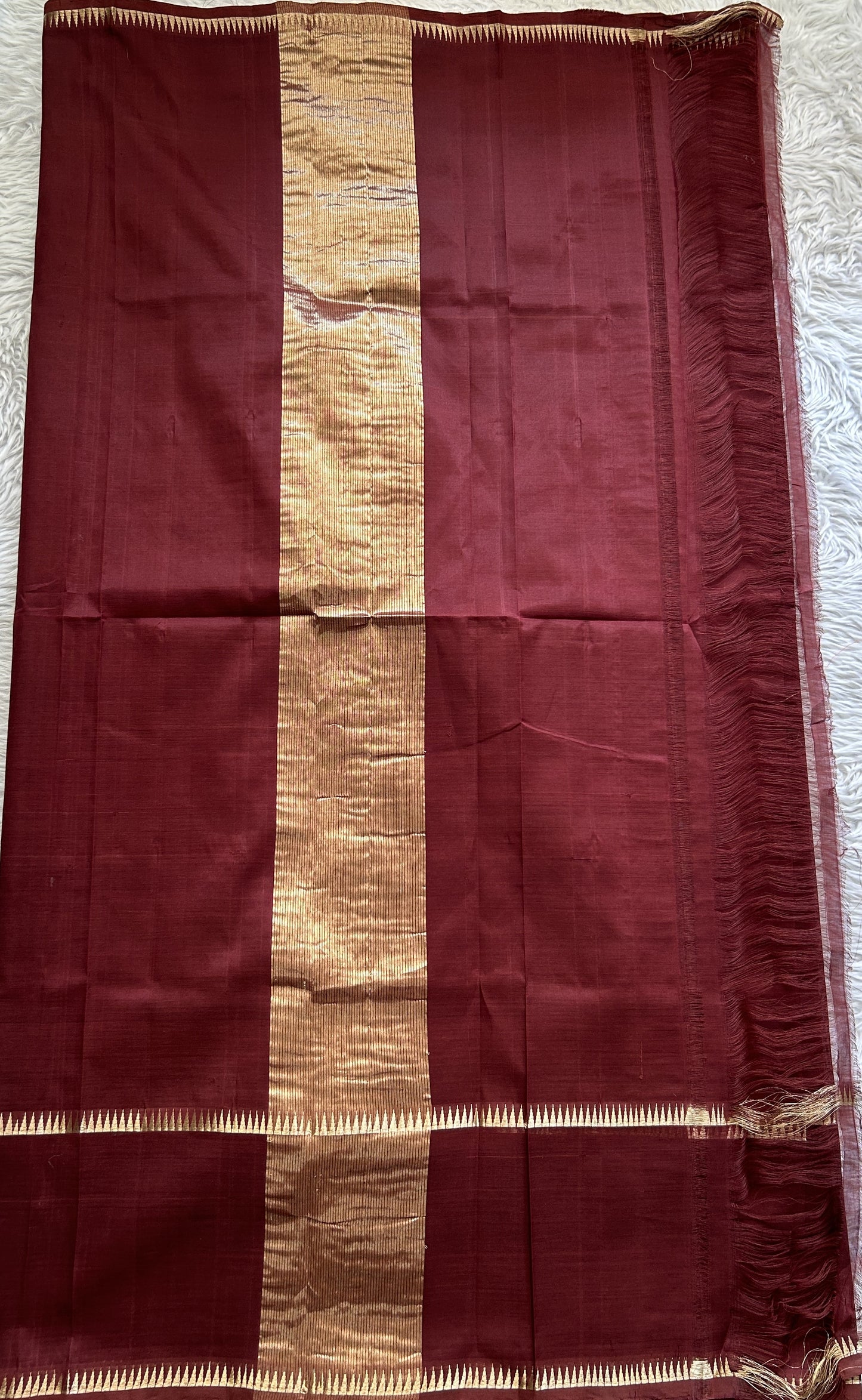 Mangalagiri Plain Pattu Saree Brown colored complemented with a mangalagiri Gap Border - Sampradaya Designer Studio