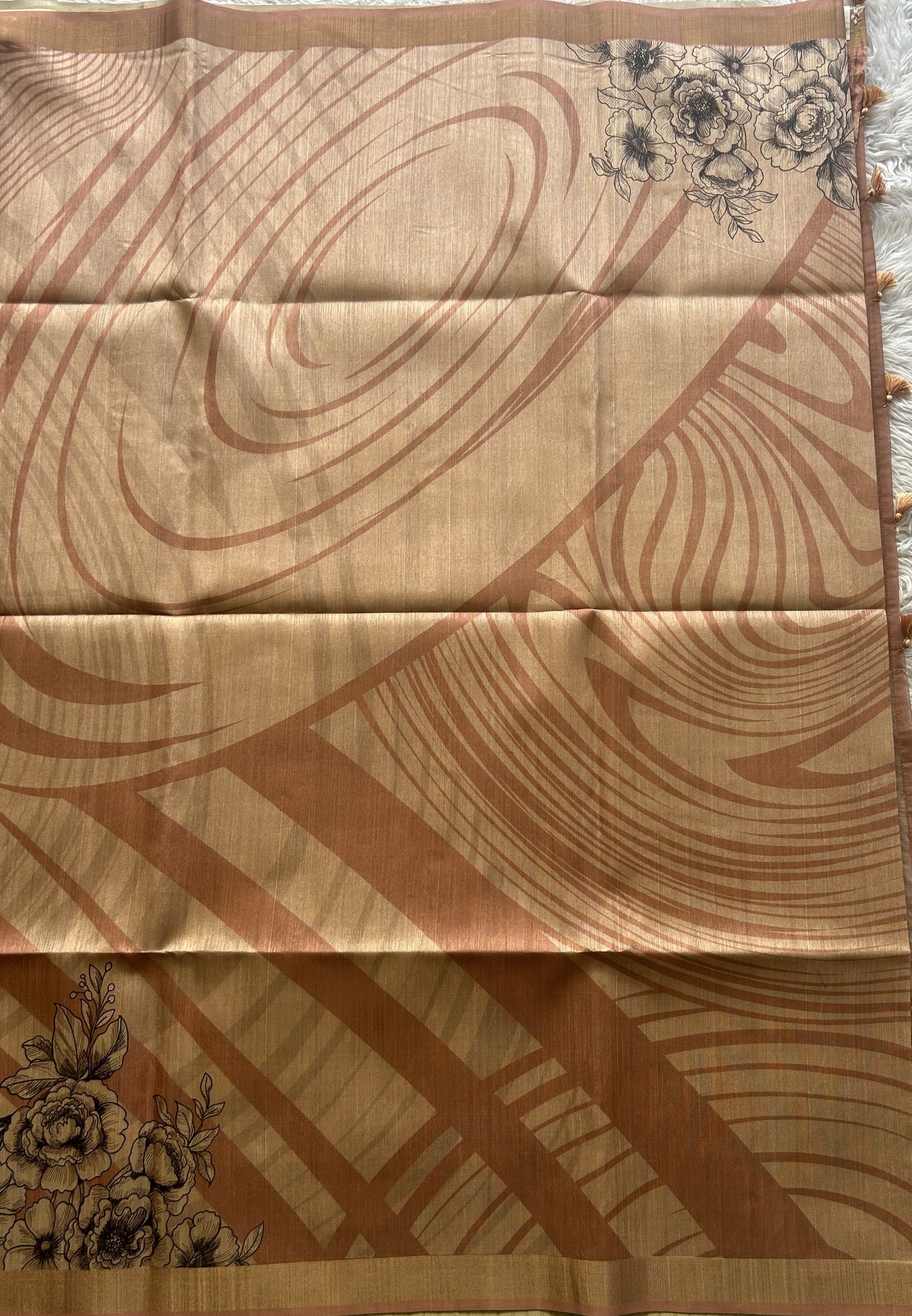 Semi Tussar Saree Potato Cream Colored Elegantly Paired with a Zari Border. - Sampradaya Designer Studio