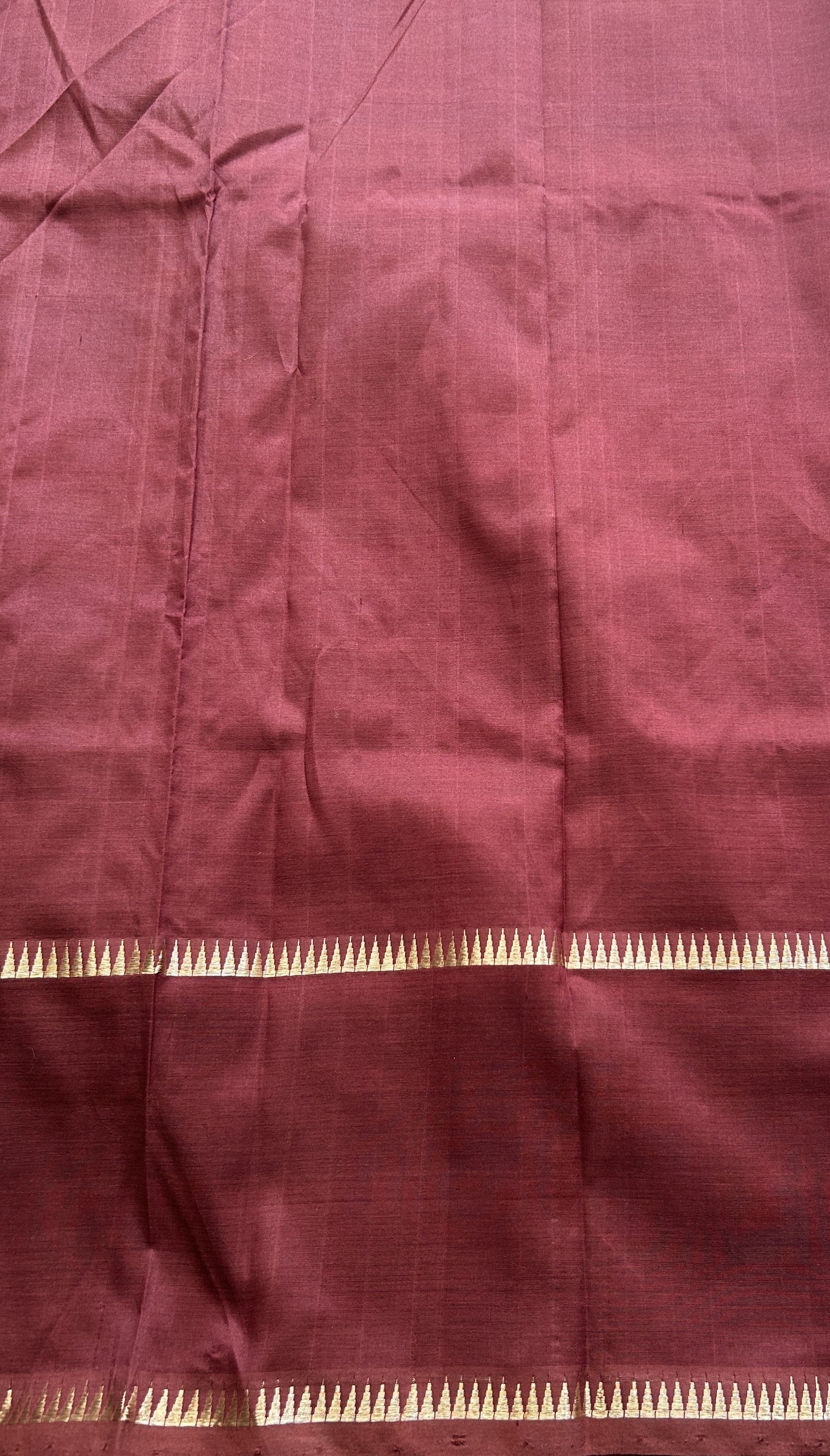 Mangalagiri Plain Pattu Saree Brown colored complemented with a mangalagiri Gap Border - Sampradaya Designer Studio