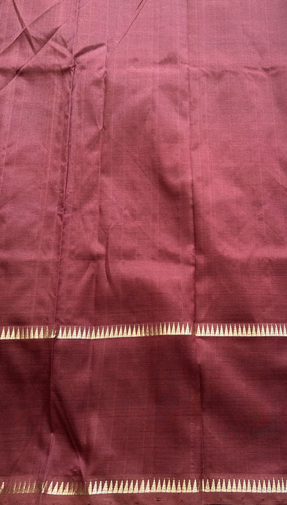 Mangalagiri Plain Pattu Saree Brown colored complemented with a mangalagiri Gap Border - Sampradaya Designer Studio